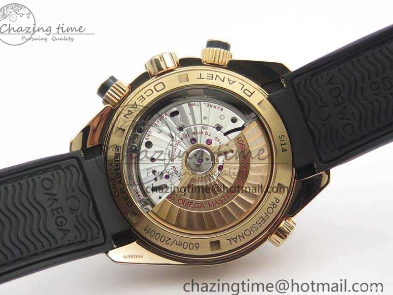 0515 Elegant Seamaster Pro Chrono RG OM Best Edition Black Ceramic Black Dial On Gummy Strap A 8128